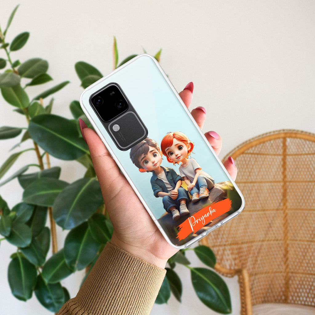 Cute Love Couple Customize Anti Yellow Case For Vivo V30 5G