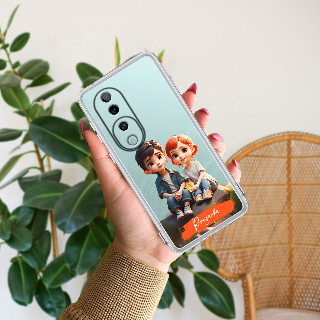Cute Love Couple Customize Anti Yellow Case For Vivo V40 Pro 5G