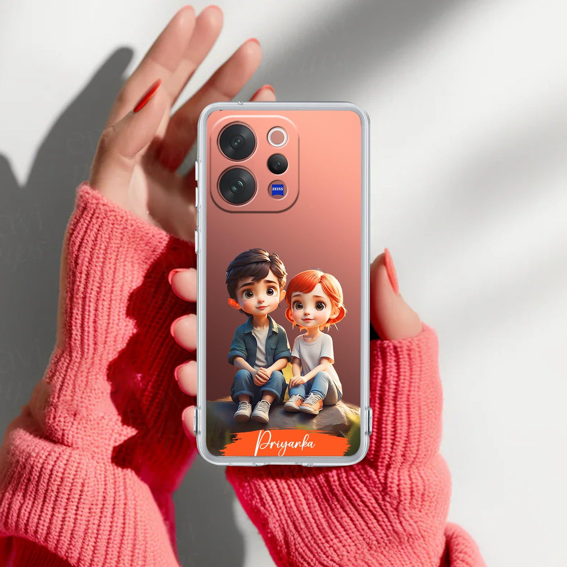 Cute Love Couple Customize Transparent Silicon Case For Vivo V70 Elite 5G