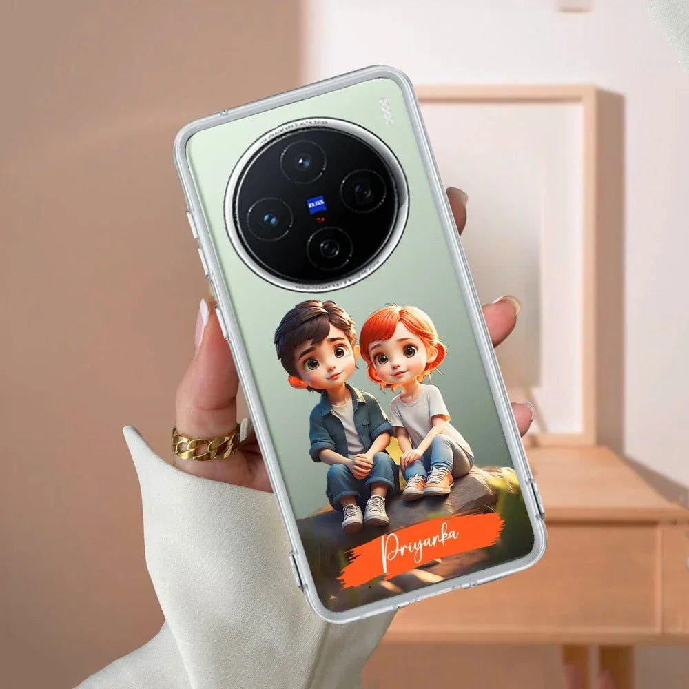 Cute Love Couple Customize Transparent Silicon Case For Vivo