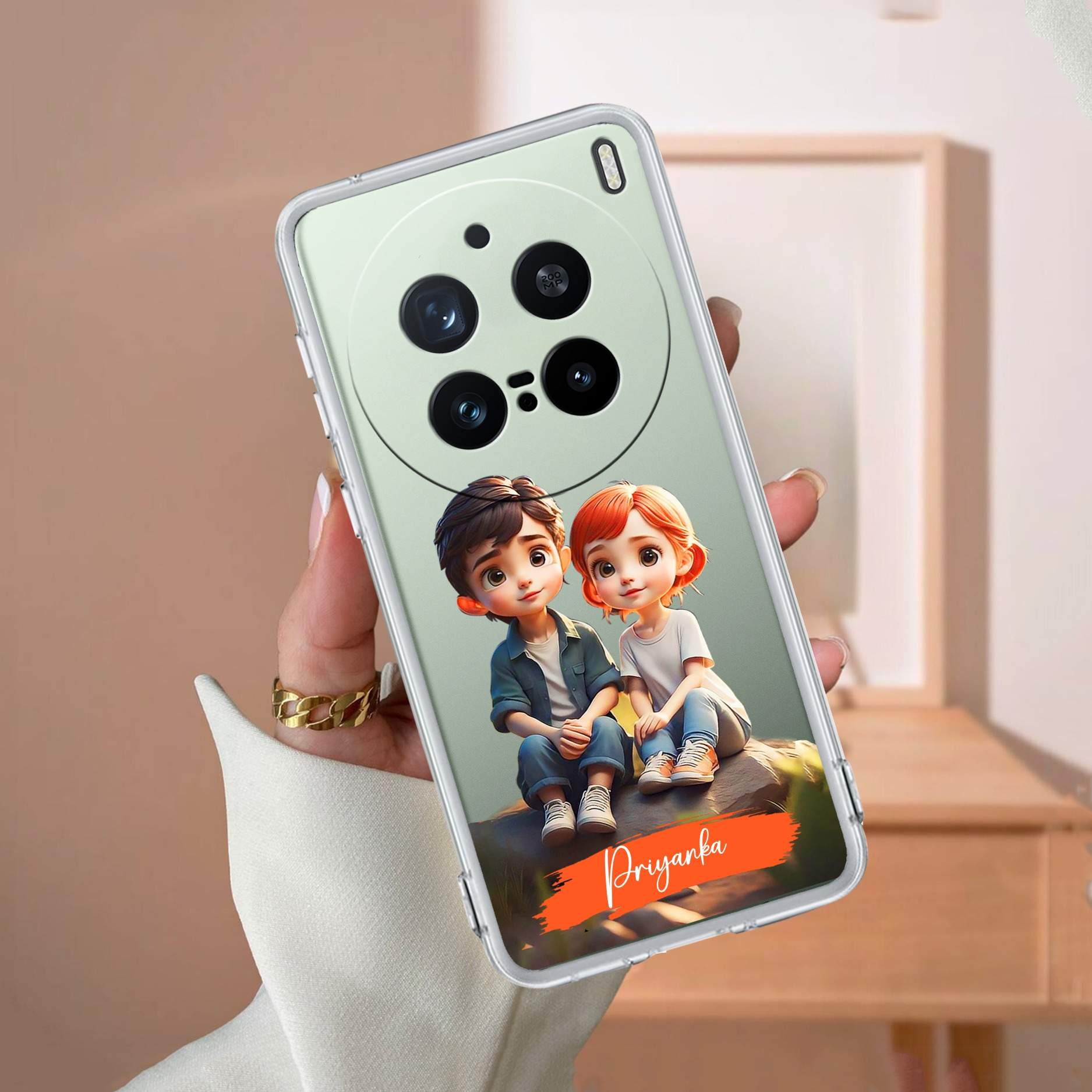 Cute Love Couple Customize Anti Yellow Case For Vivo X200 Pro 5G