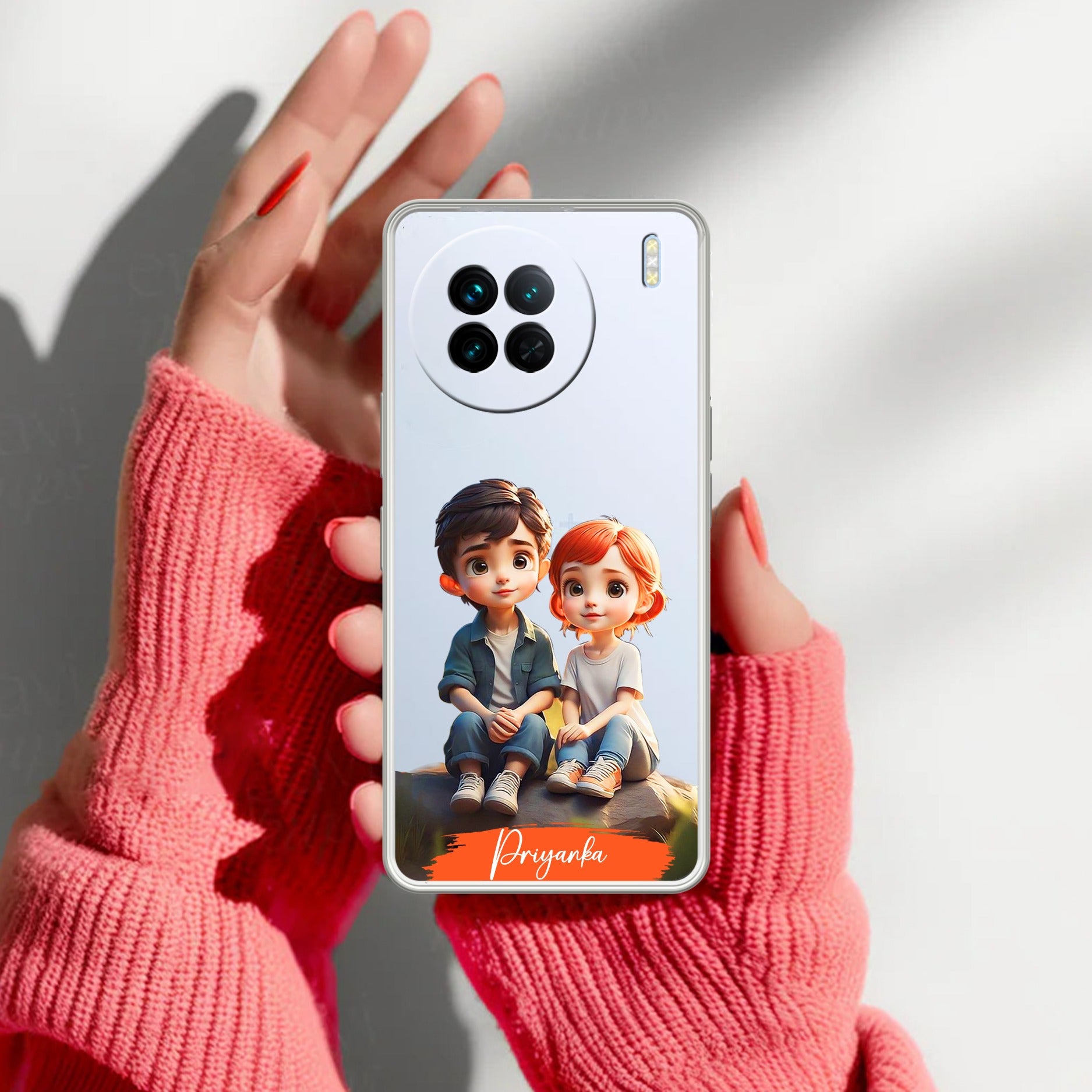 Cute Love Couple Customize Anti Yellow Case For Vivo X90 Pro 5G