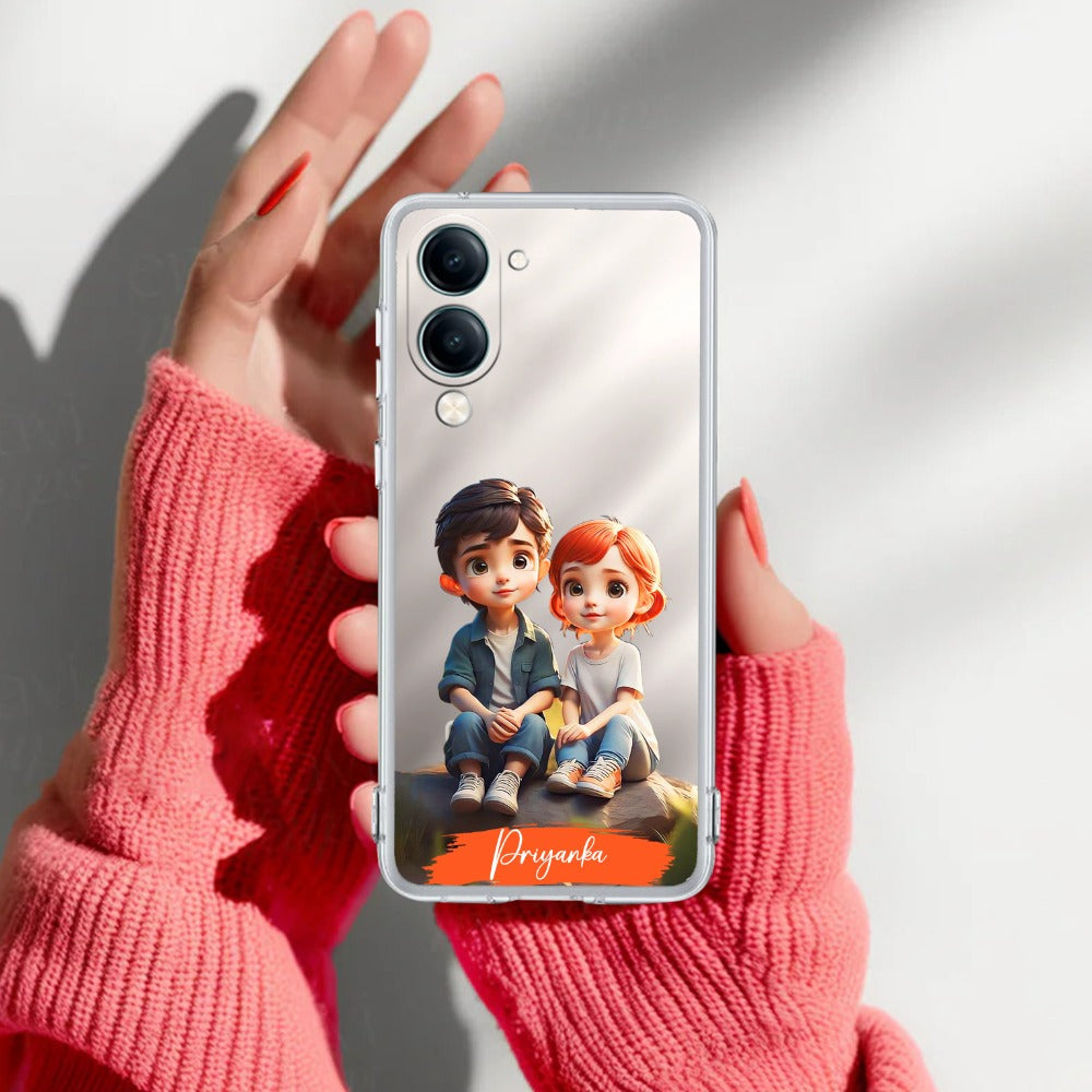 Cute Love Couple Customize Transparent Silicon Case For Vivo