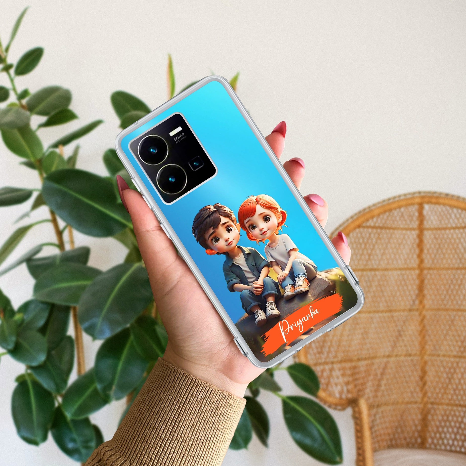 Cute Love Couple Customize Transparent Silicon Case For Vivo Y35