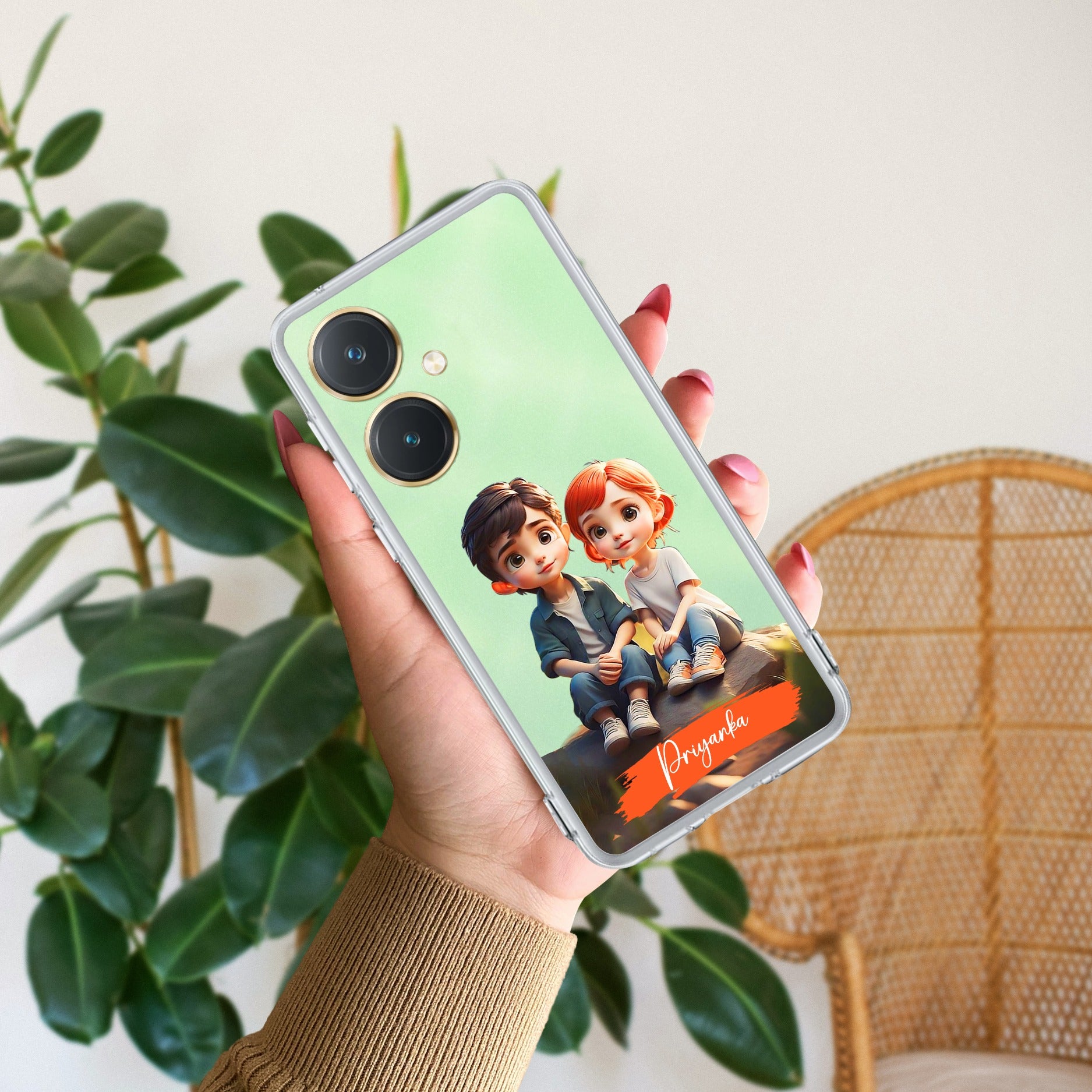 Cute Love Couple Customize Anti Yellow Case For Vivo Y27 4G