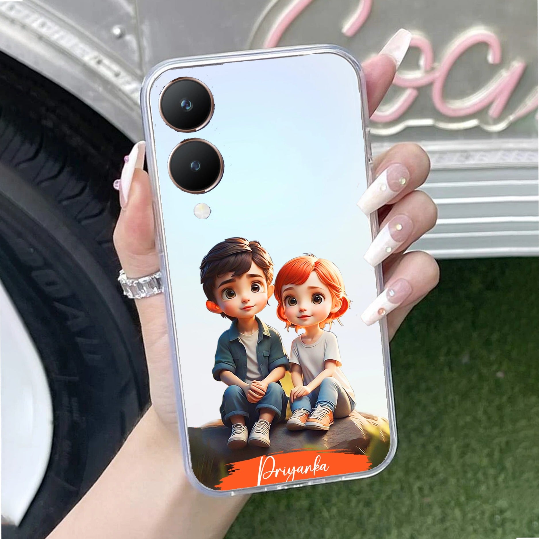 Cute Love Couple Customize Anti Yellow Case For Vivo Y28 5G