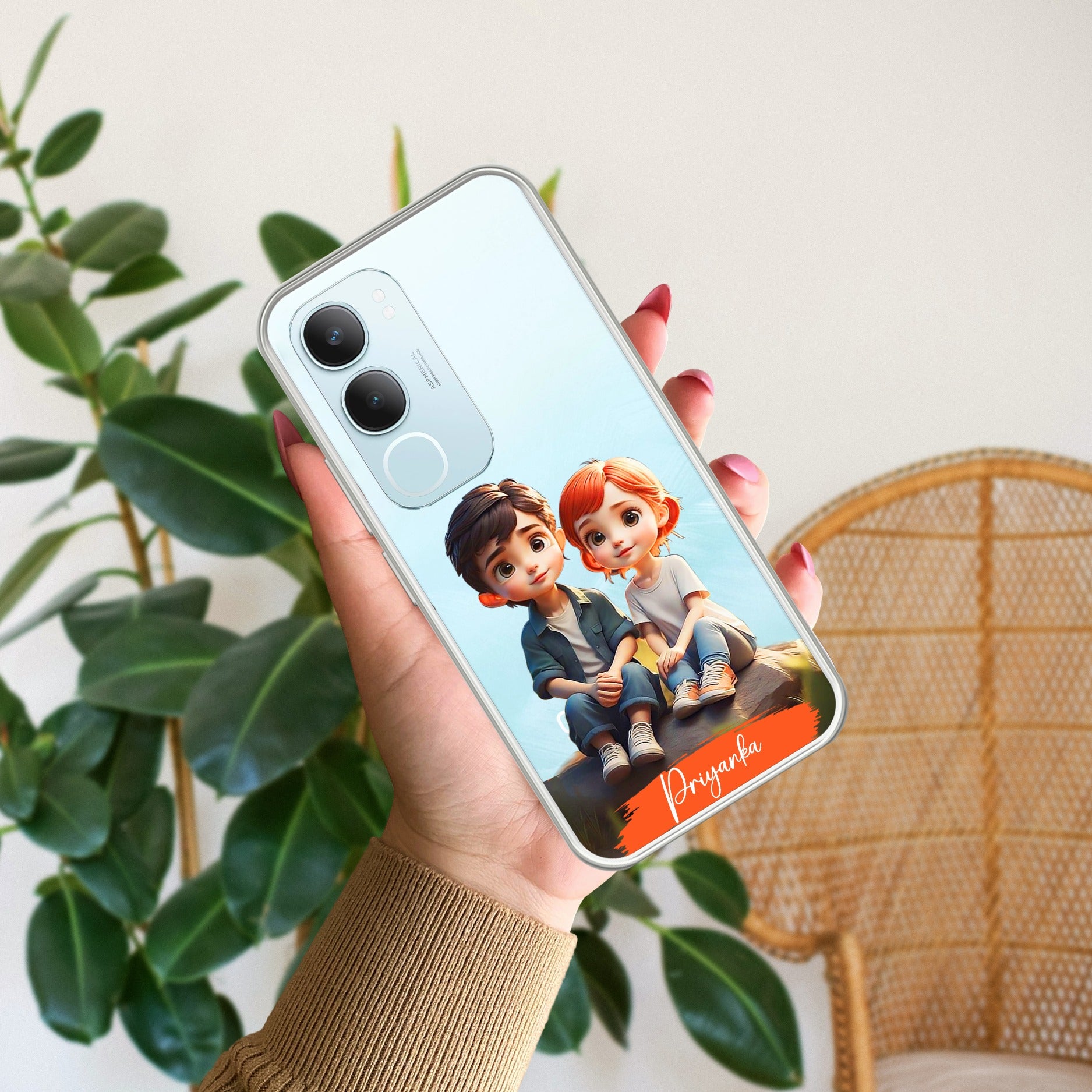 Cute Love Couple Customize Transparent Silicon Case For Vivo Y29 5G