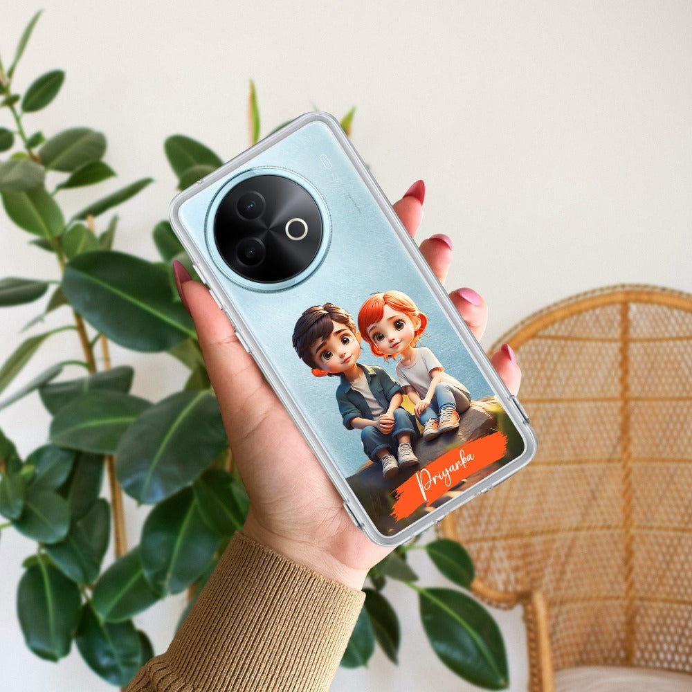 Cute Love Couple Customize Transparent Silicon Case For Vivo