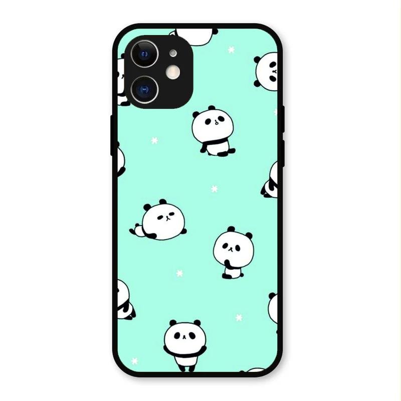 Cute Panda Blue Glass Case Cover For iPhone 12