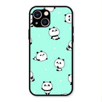 Cute Panda Blue Glass Case Cover For iPhone 13