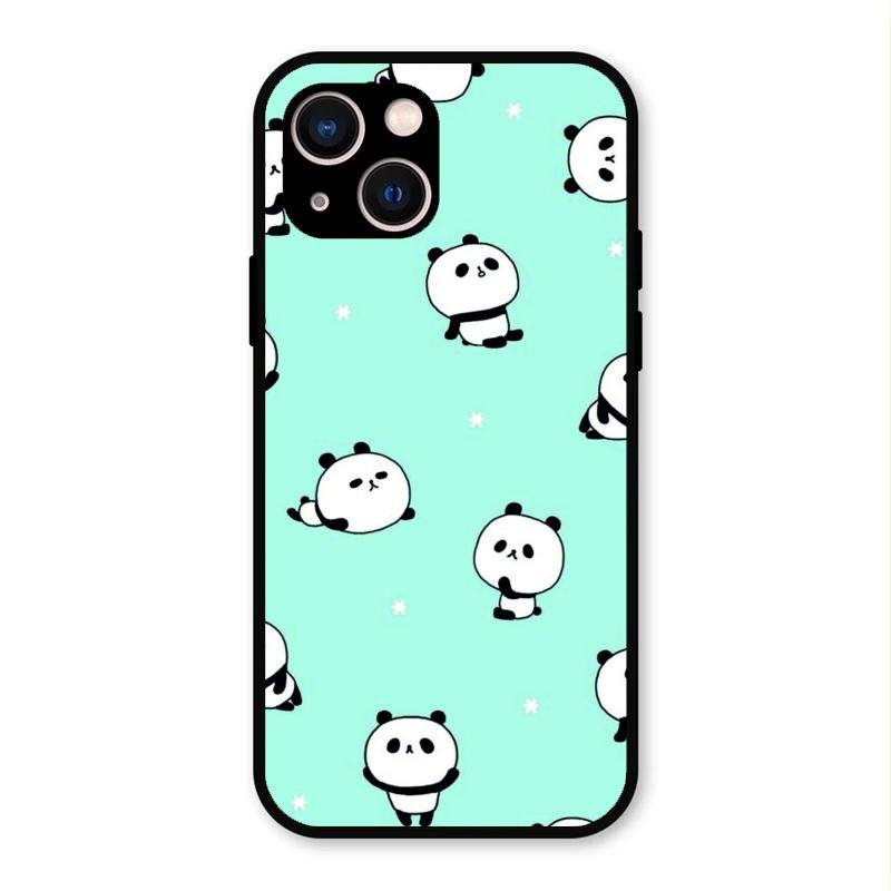 Cute Panda Blue Glass Case Cover For iPhone 13