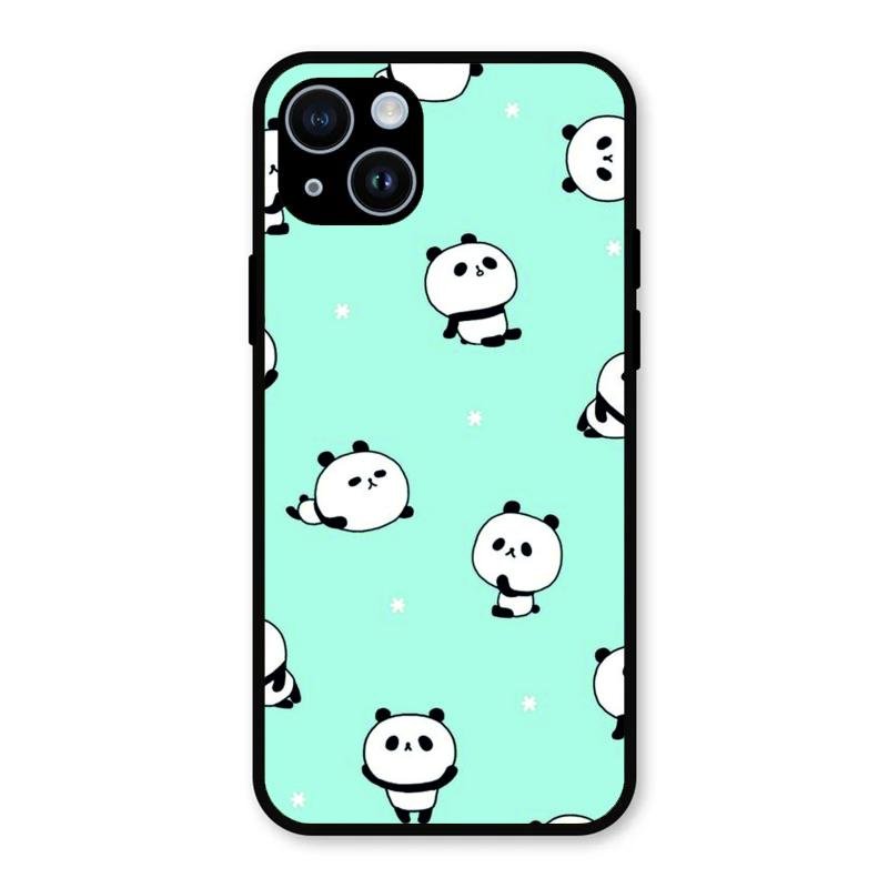Cute Panda Blue Glass Case Cover For iPhone 14 Plus
