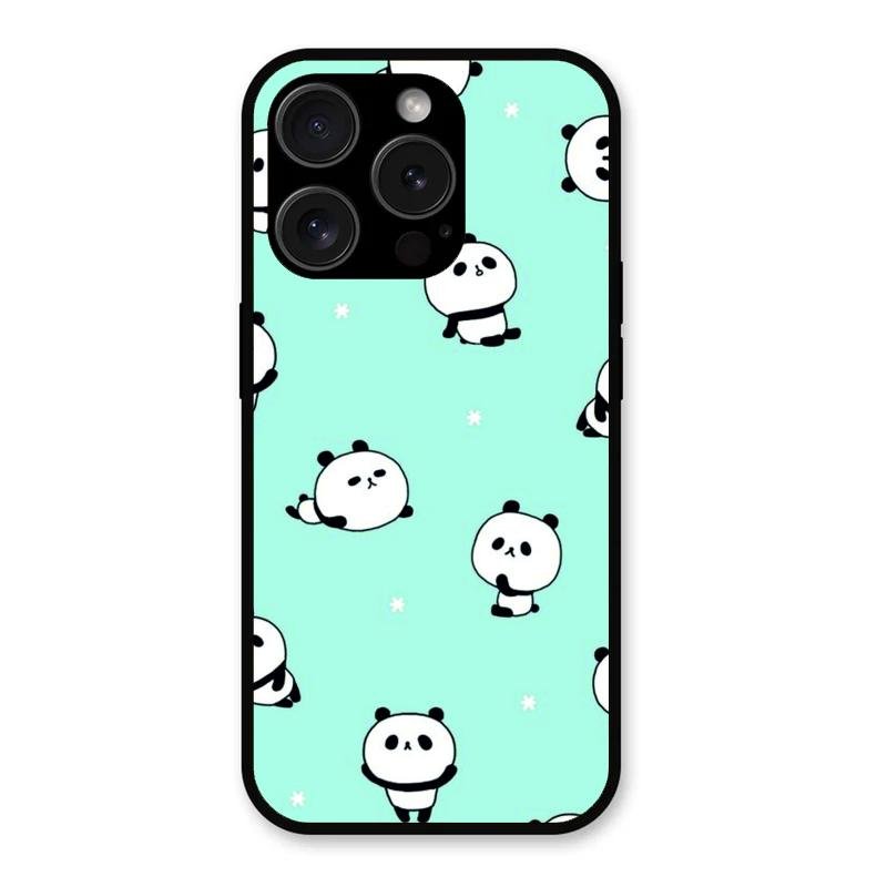 Cute Panda Blue Glass Case Cover For iPhone 15 Pro