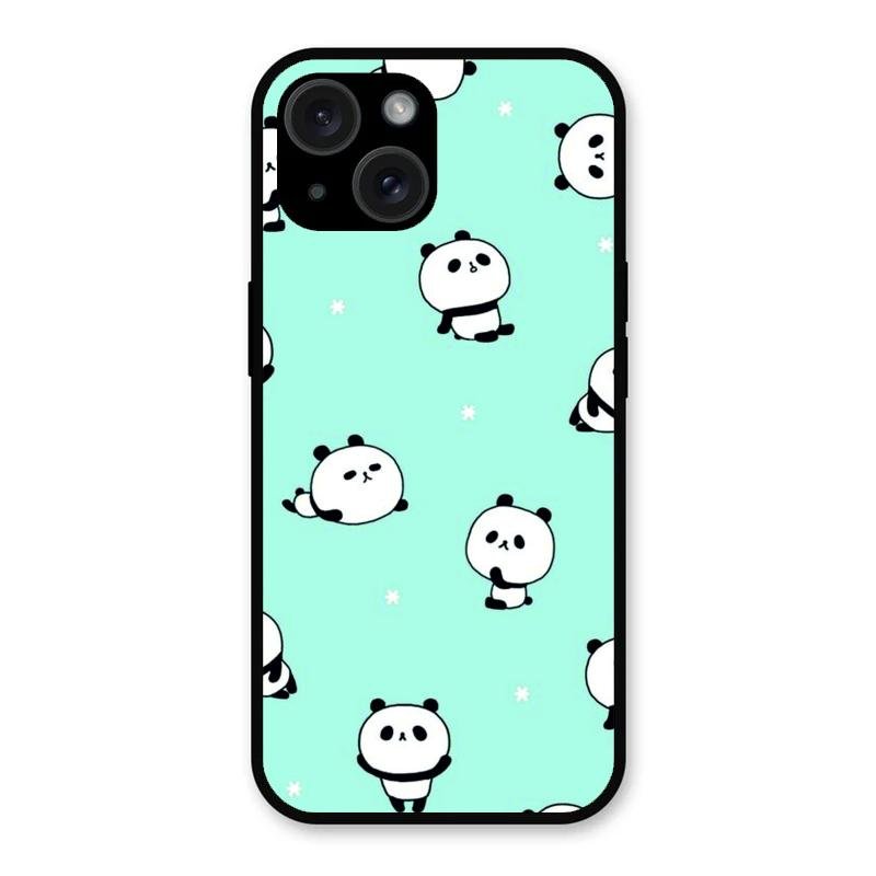 Cute Panda Blue Glass Case Cover For iPhone 15