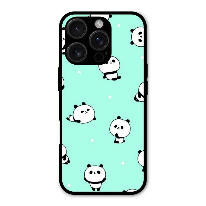 Cute Panda Blue Glass Case Cover For iPhone 16 Pro