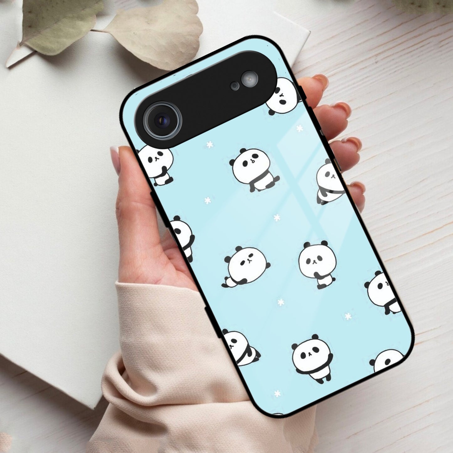 Cute Panda Blue Glass Case Cover For iPhone
