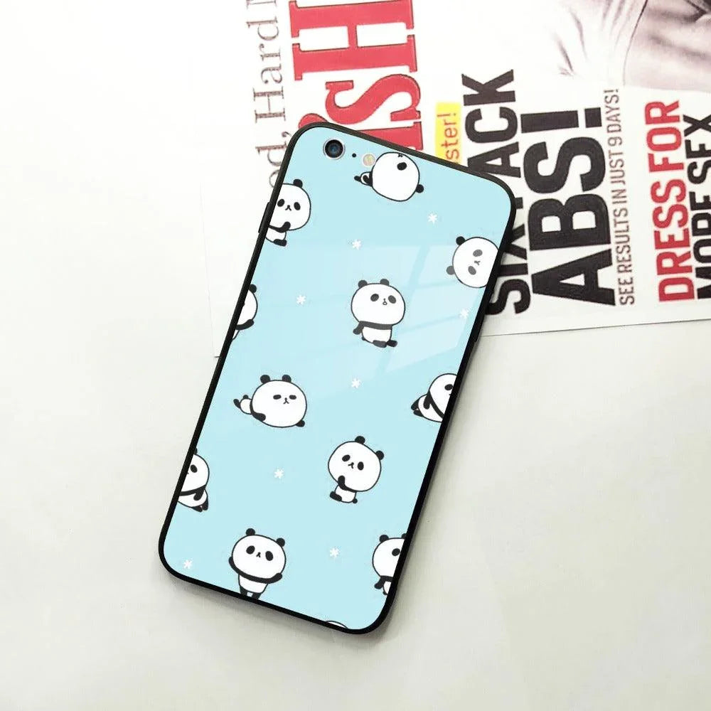 Cute Panda Blue Glass Case Cover For iPhone - ShopOnCliQ