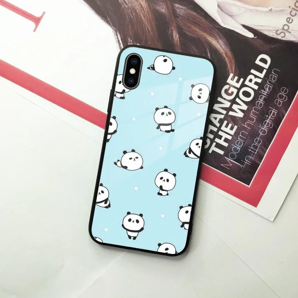 Cute Panda Blue Glass Case Cover For iPhone - ShopOnCliQ