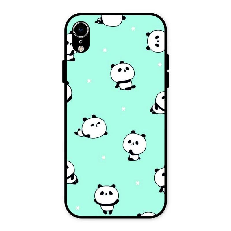 Cute Panda Blue Glass Case Cover For iPhone XR