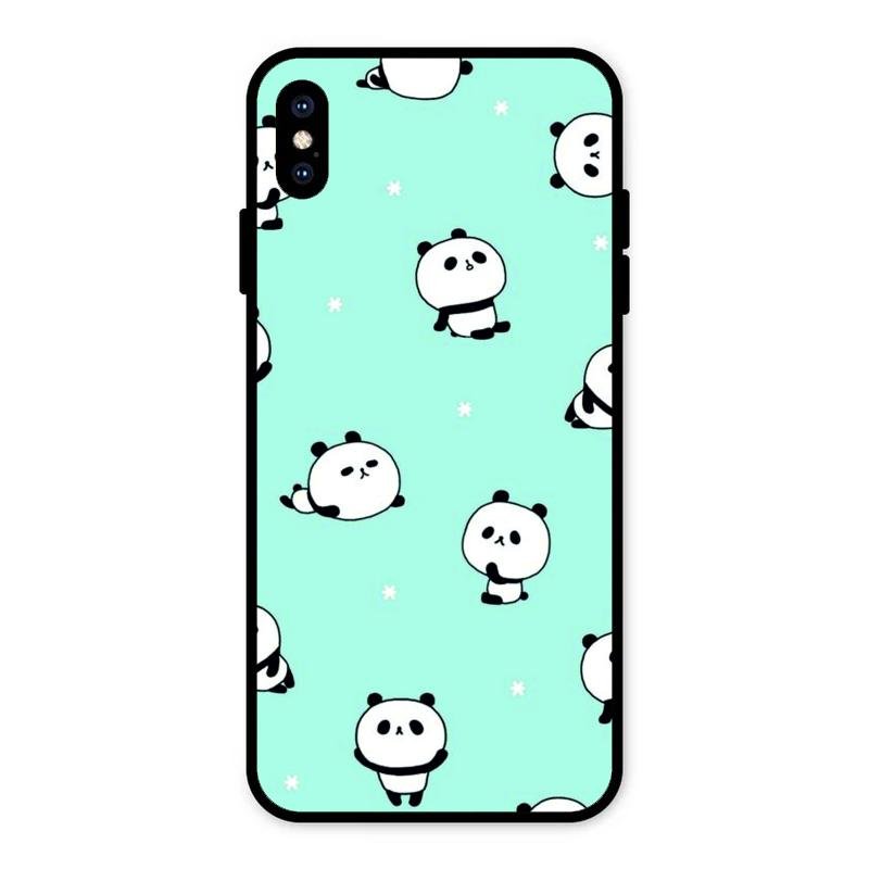 Cute Panda Blue Glass Case Cover For iPhone XS Max