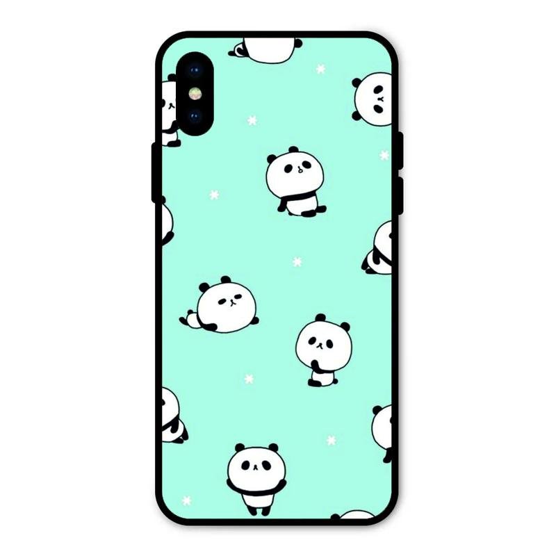 Cute Panda Blue Glass Case Cover For iPhone XS