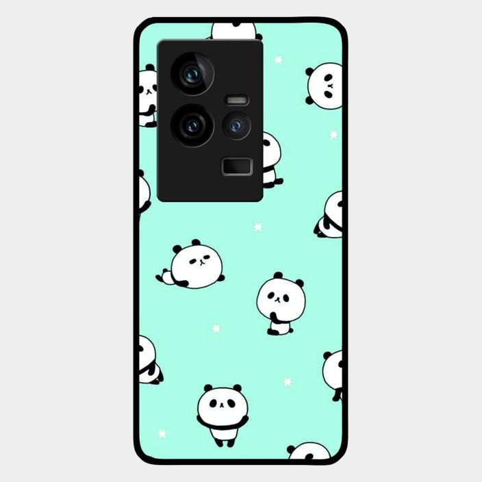 Cute Panda Blue Glass Case Cover For Iqoo 11 5G