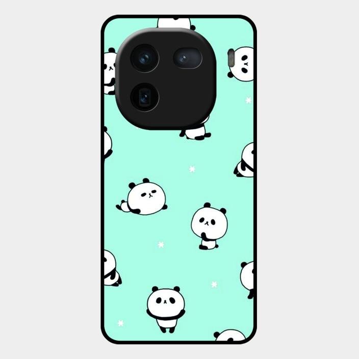 Cute Panda Blue Glass Case Cover For Iqoo 12 5G