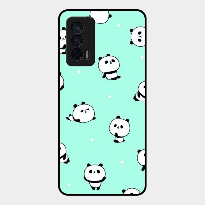 Cute Panda Blue Glass Case Cover For Iqoo 7 5G