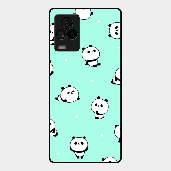Cute Panda Blue Glass Case Cover For Iqoo 7 Legend 5G