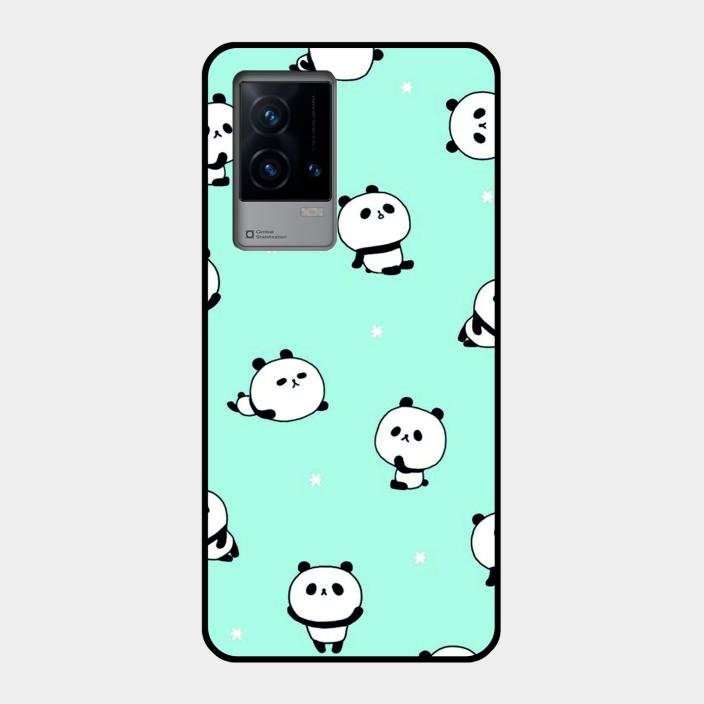 Cute Panda Blue Glass Case Cover For Iqoo 9 5G