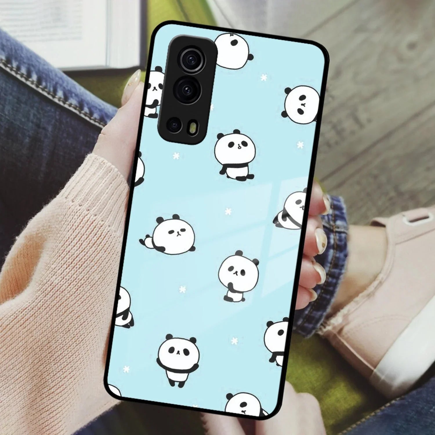 Cute Panda Blue Glass Case Cover For iQOO - ShopOnCliQ