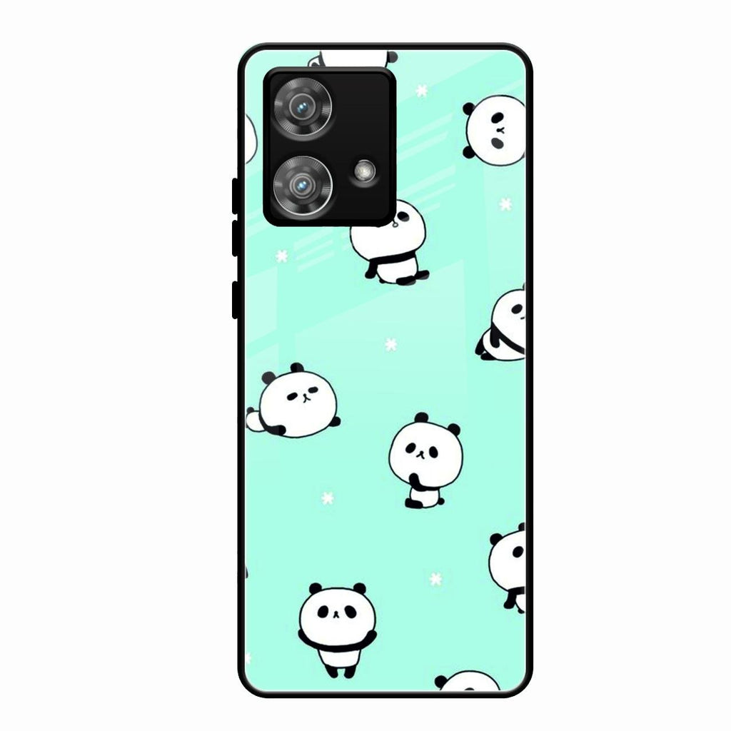 Cute Panda Blue Glass Case Cover For Motorola Edge 40 5G