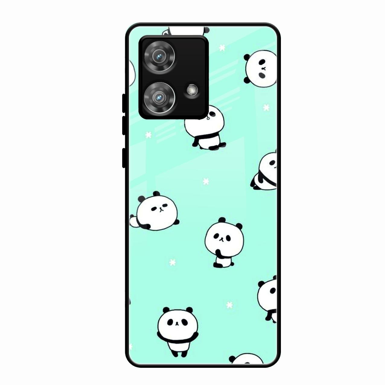 Cute Panda Blue Glass Case Cover For Motorola Edge 40 5G