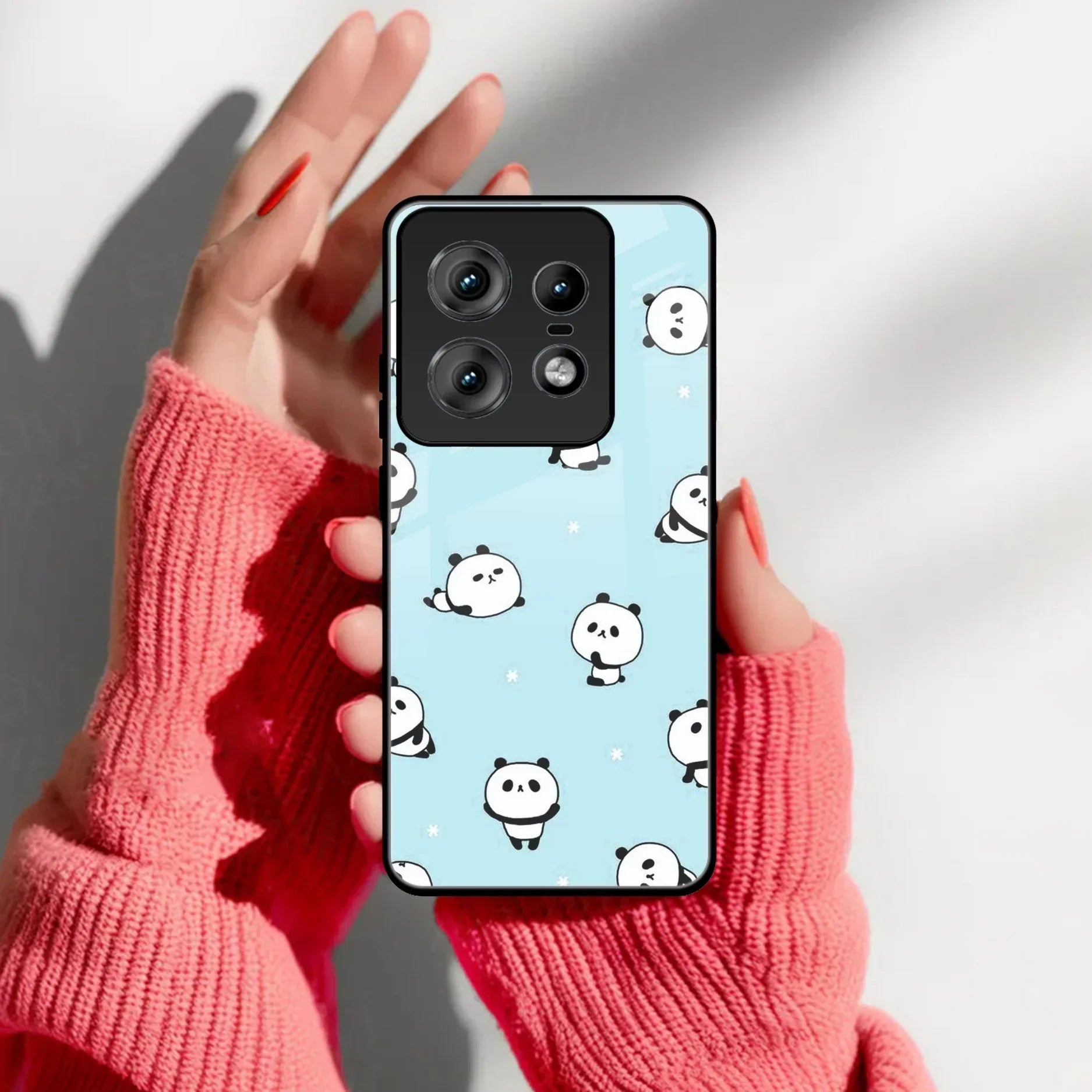Cute Panda Blue Glass Case Cover For Motorola - ShopOnCliQ