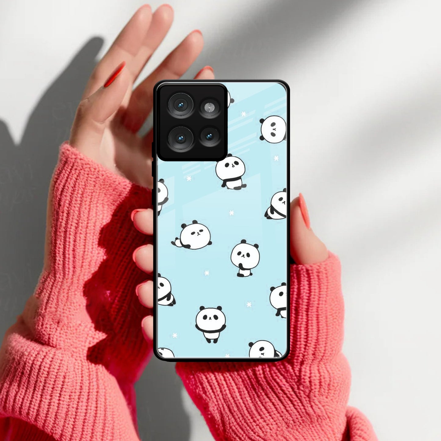 Cute Panda Blue Glass Case Cover For Motorola