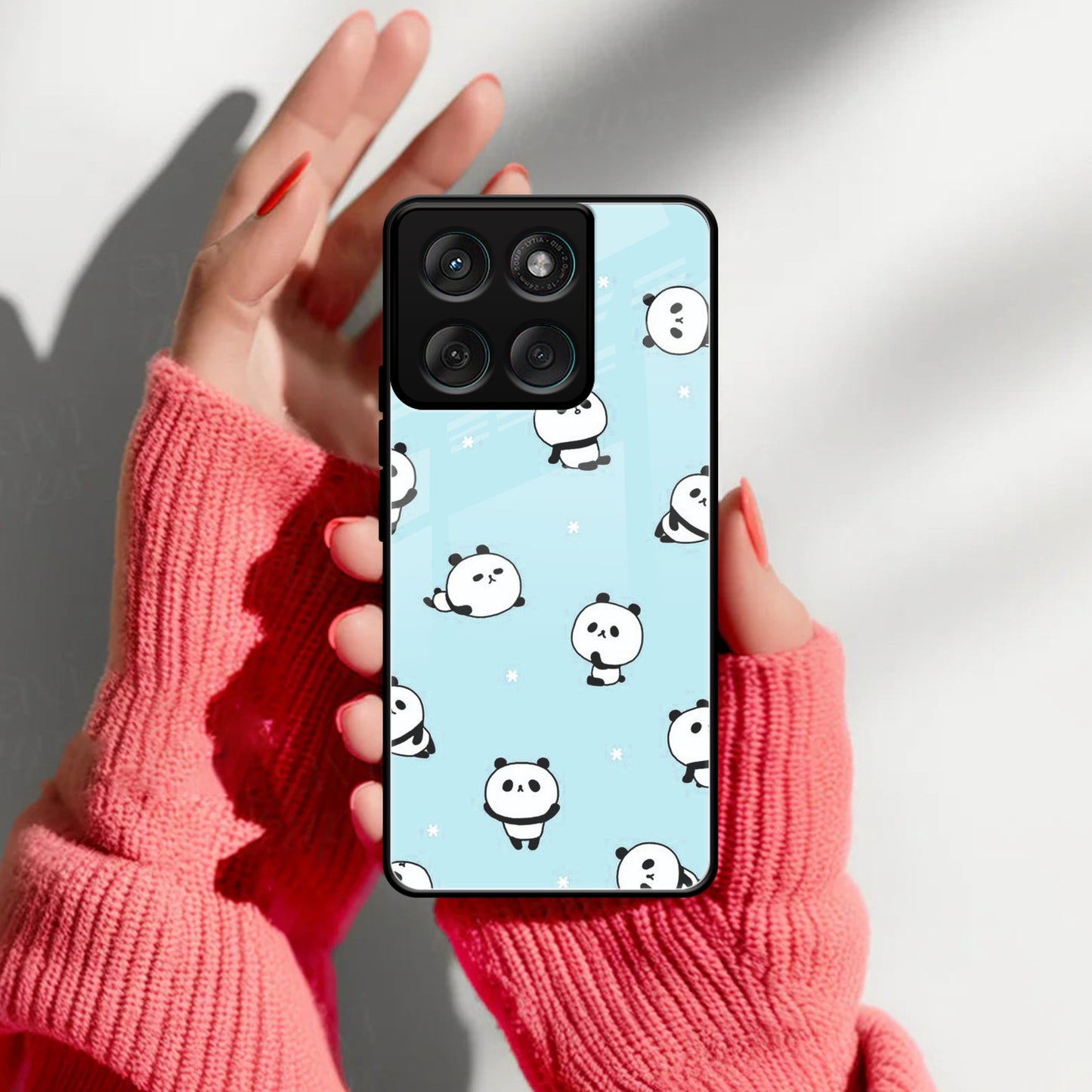 Cute Panda Blue Glass Case Cover For Motorola