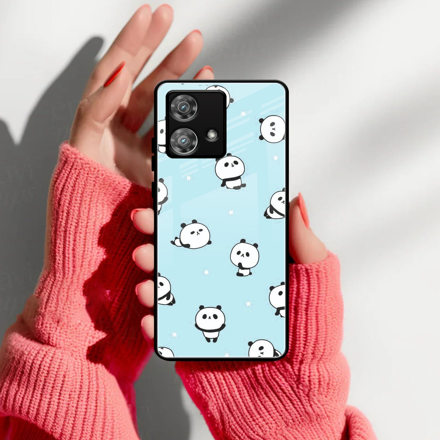 Cute Panda Blue Glass Case Cover For Motorola