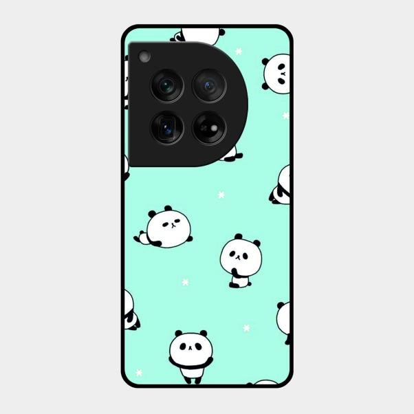 Cute Panda Blue Glass Case Cover For Oneplus 12 5G