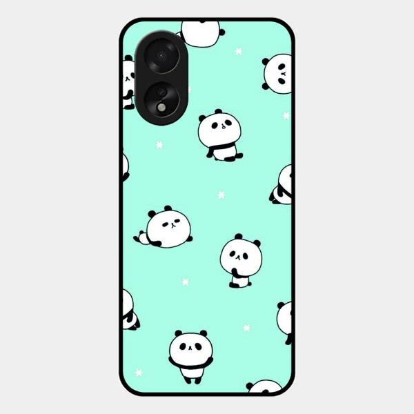 Cute Panda Blue Glass Case Cover For Oppo A38