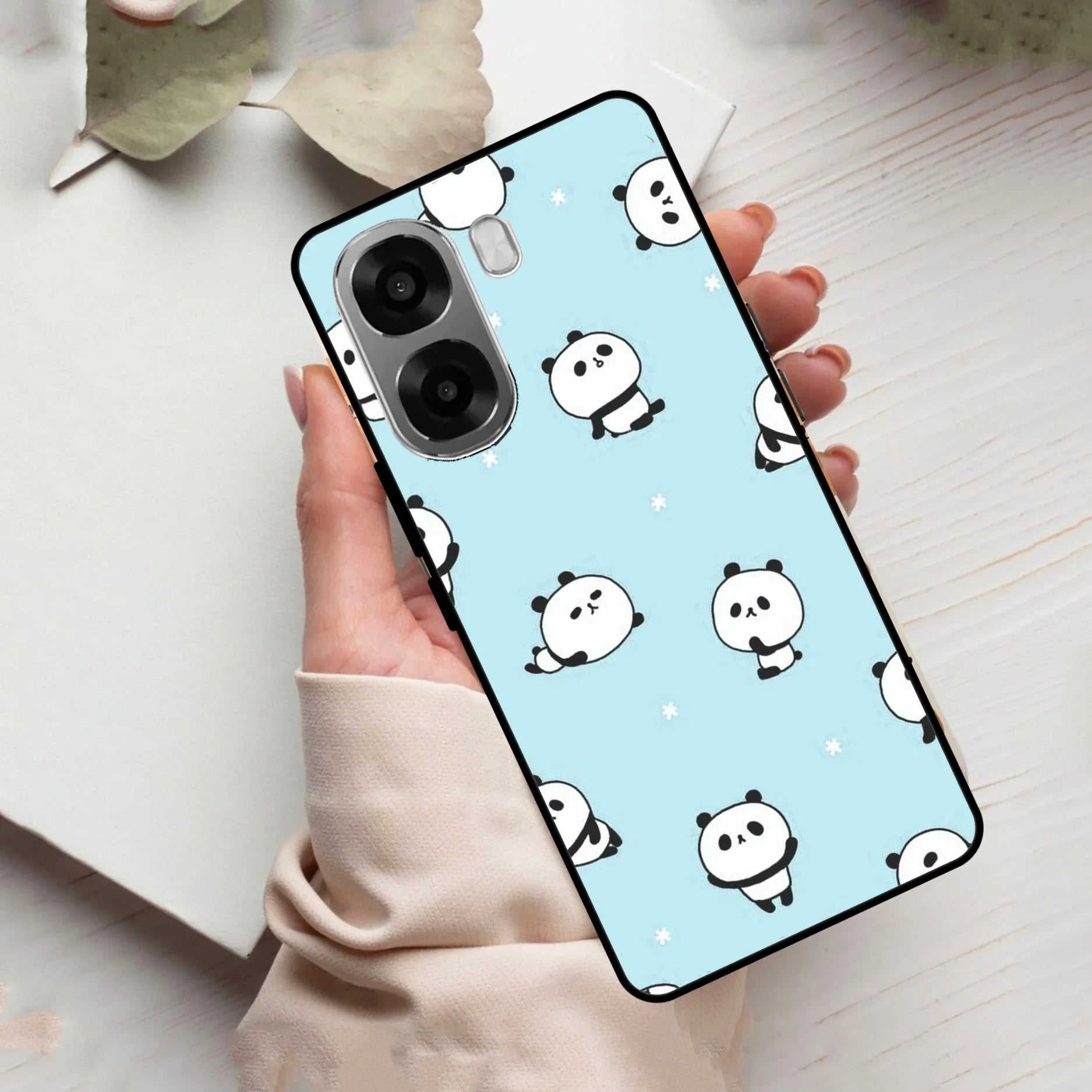Cute Panda Blue Glass Case Cover For Oppo