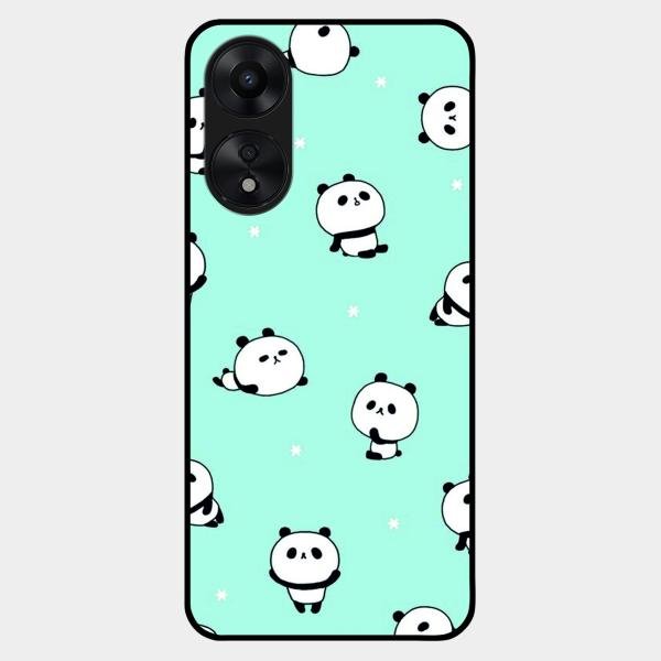 Cute Panda Blue Glass Case Cover For Oppo A78 5G