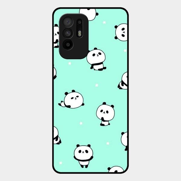 Cute Panda Blue Glass Case Cover For Oppo F19 Pro Plus 5G