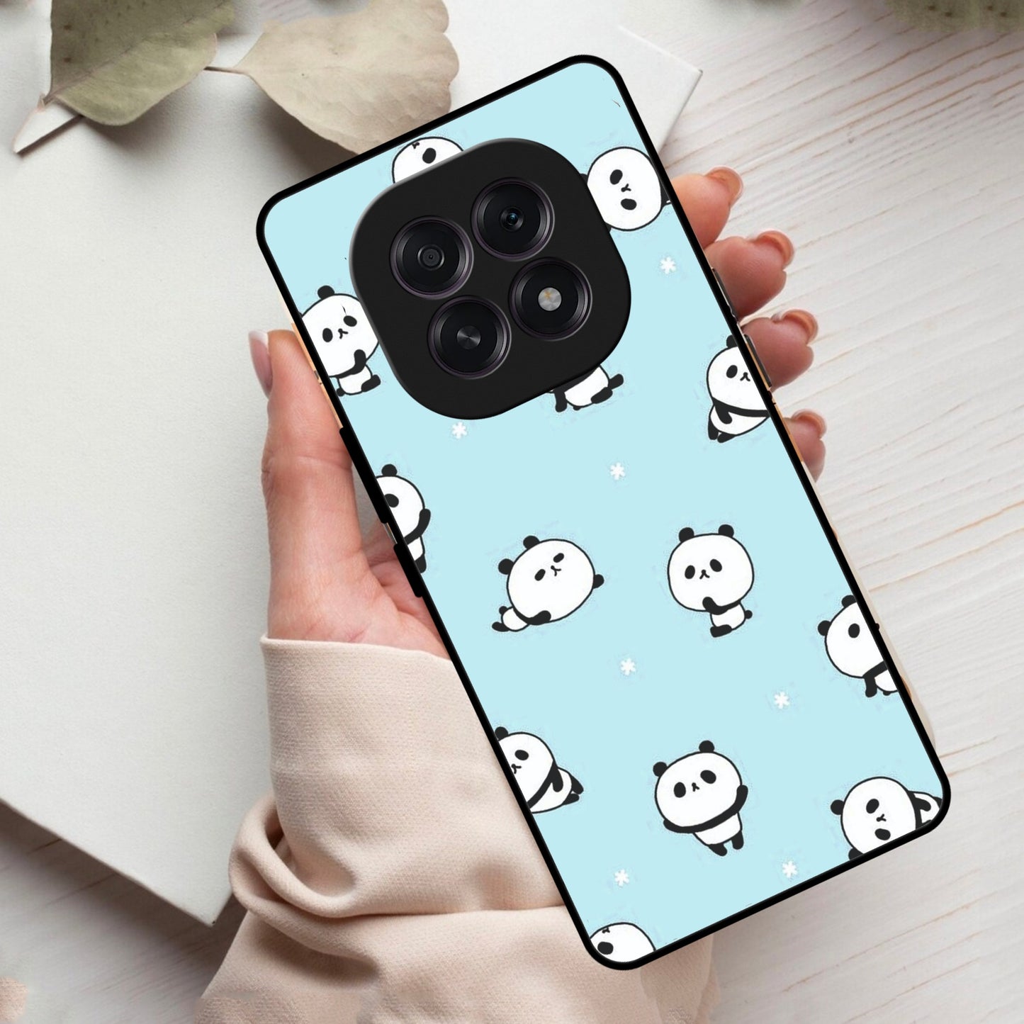 Cute Panda Blue Glass Case Cover For Oppo