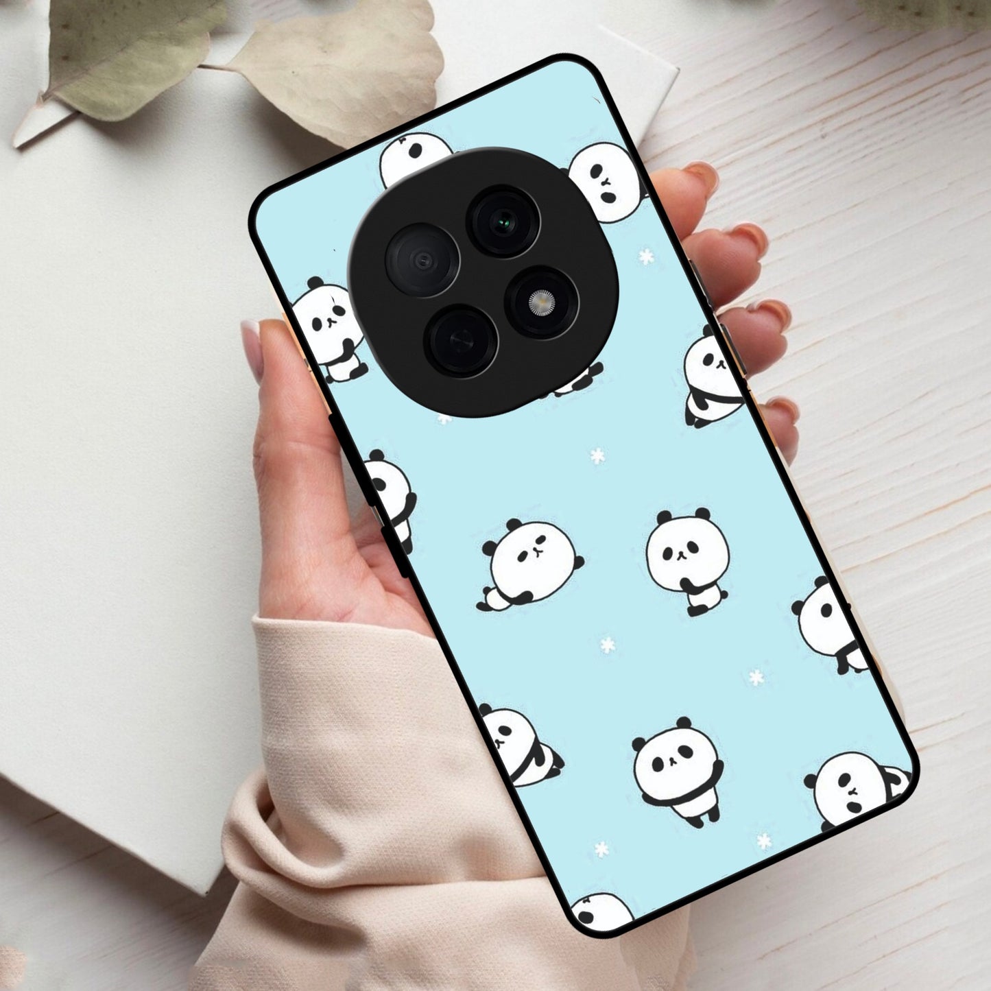 Cute Panda Blue Glass Case Cover For Oppo