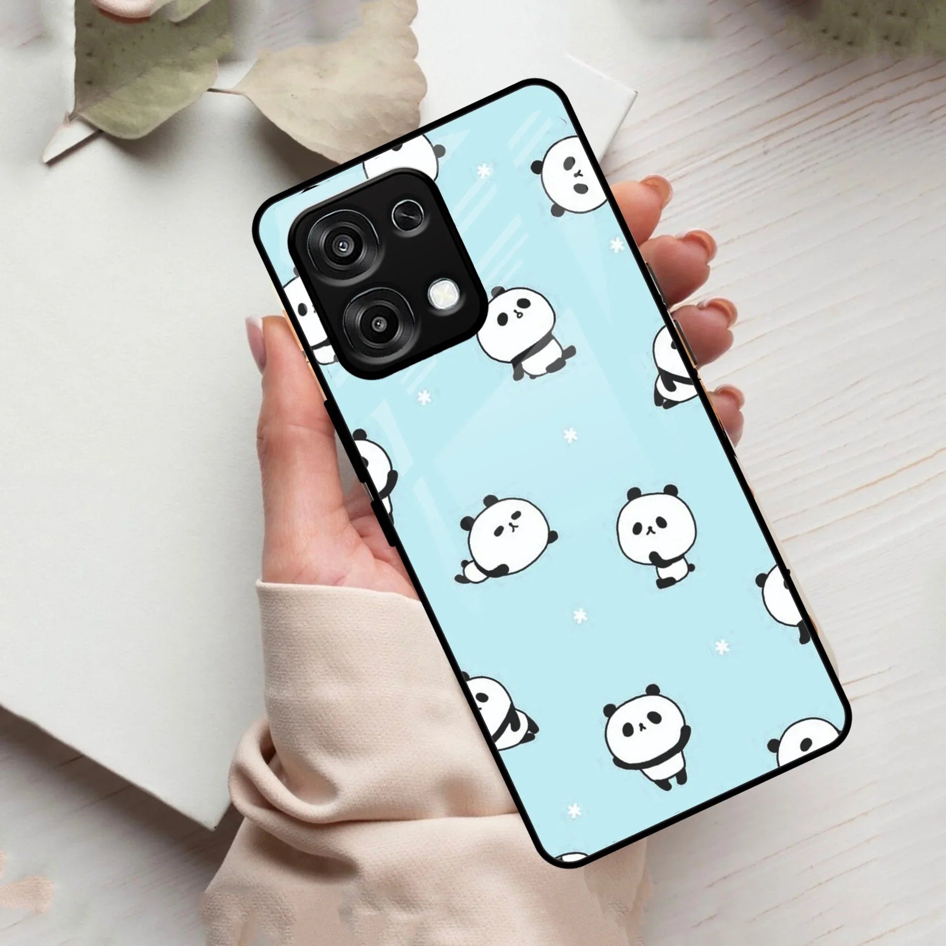 Cute Panda Blue Glass Case Cover For Oppo