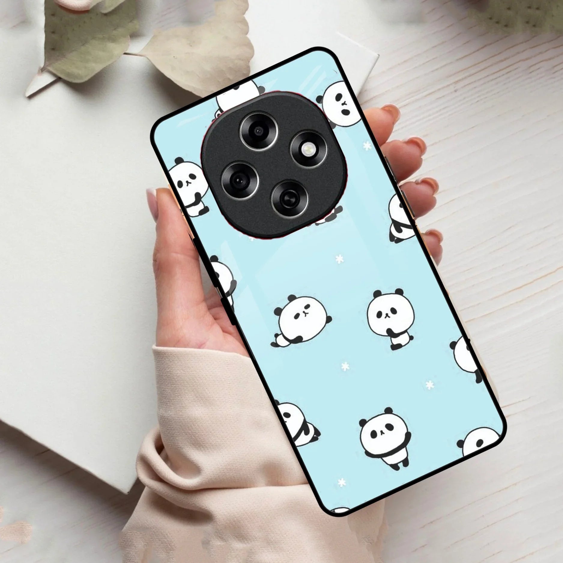 Cute Panda Blue Glass Case Cover For Oppo