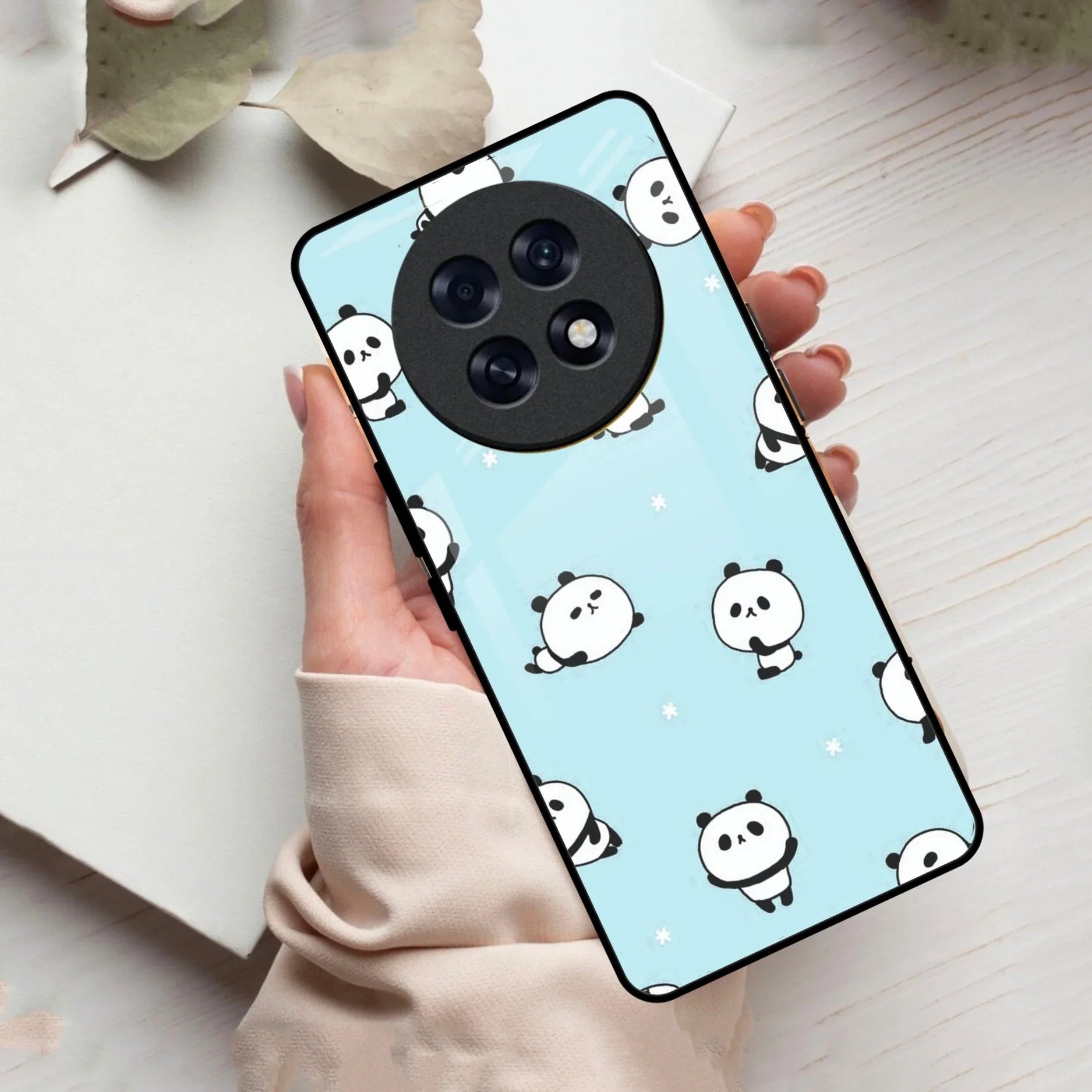 Cute Panda Blue Glass Case Cover For Oppo