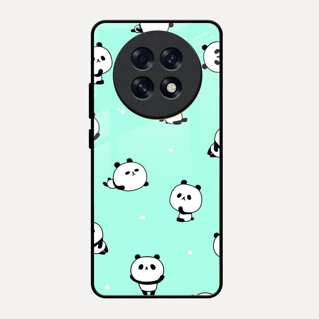 Cute Panda Blue Glass Case Cover For Oppo F31 Pro Plus 5G