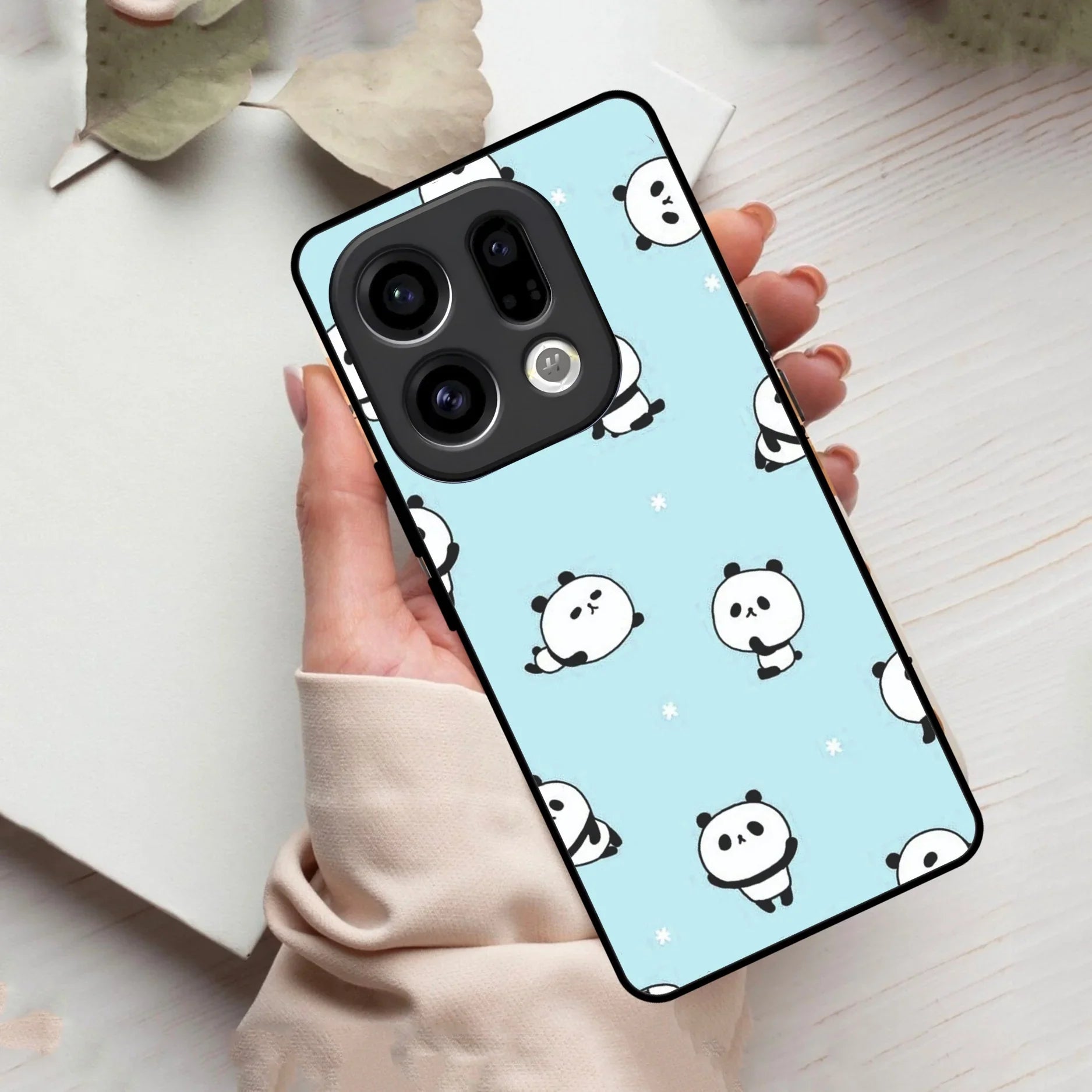 Cute Panda Blue Glass Case Cover For Oppo