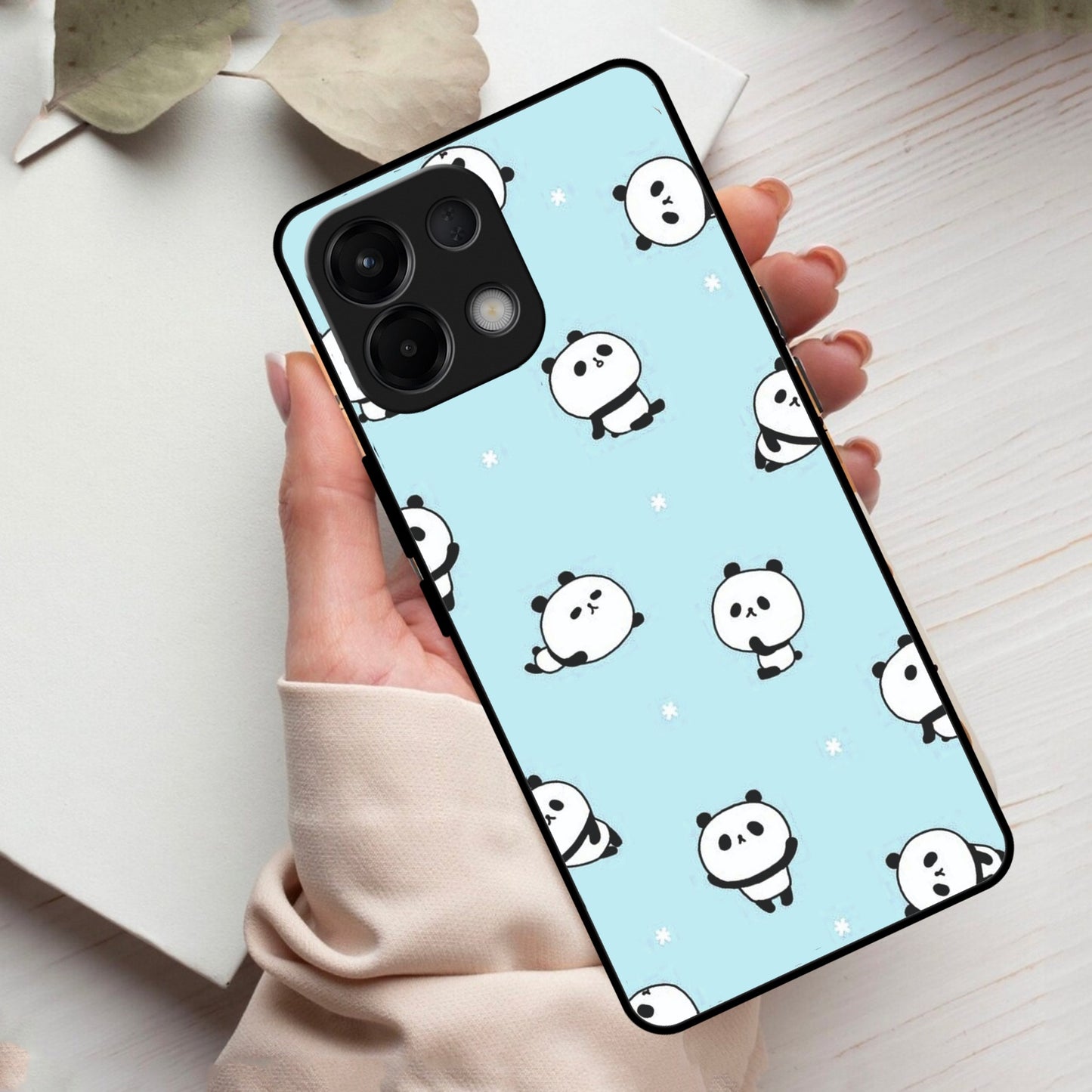Cute Panda Blue Glass Case Cover For Oppo